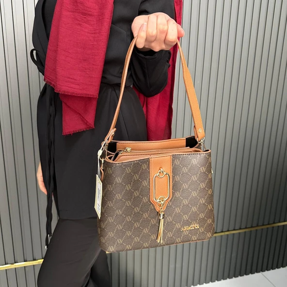 Armine Bayan Çanta Noktalı Kahve AR36107 - Resim 2