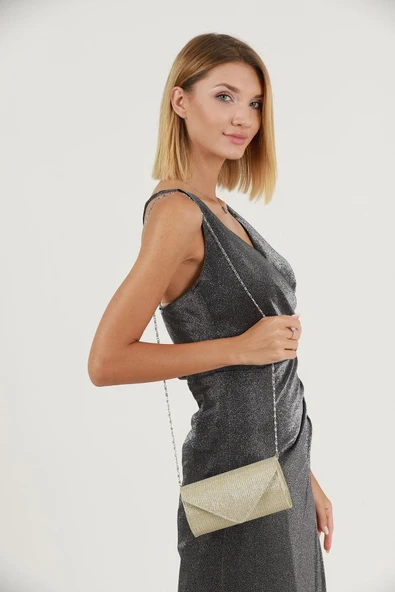 Abiye Bayan Çanta Gold AB0102 - Resim 4