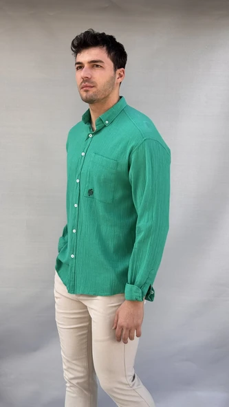 Cepli Keten Oversize Gömlek - 4