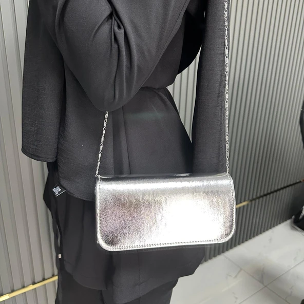 Günlük Bayan Çanta 19x10cm Gümüş AB0704 - Resim 2