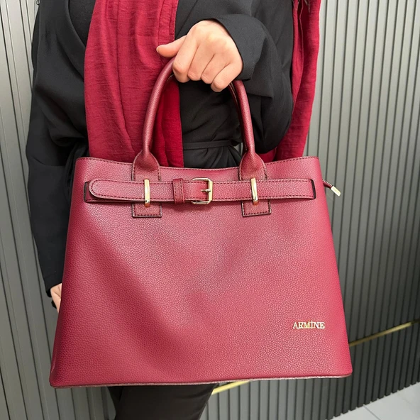 Armine Bayan Çanta Düz Bordo AR39502 - Resim 2