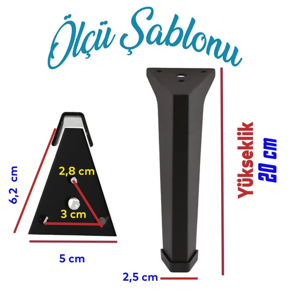 Vera 20 cm Mobilya Ayakları Ünite Baza Koltuk Ayağı Ayağı Sehpa Masa Puf Tabure Metal Ayakları Siyah - Resim 2