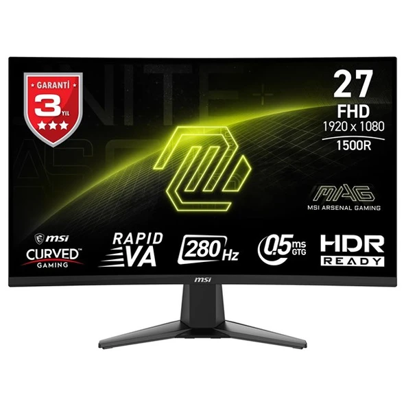 MSI 27" VA MAG 276CXF 0.5MS 280HZ HDMI-DP KAVISLI GAMING MONİTÖR 1920X1080