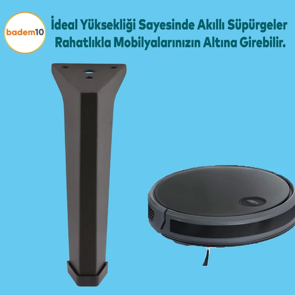 Vera 20 cm Mobilya Ayakları Ünite Baza Koltuk Ayağı Ayağı Sehpa Masa Puf Tabure Metal Ayakları Siyah - Resim 5