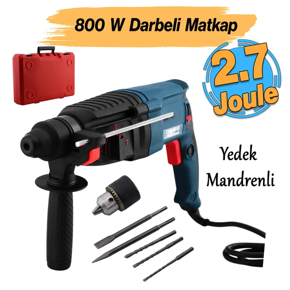 Sds Plus Darbeli Matkap 800 W Metal Beton Ahşap Kömürlü Delme Kırıcı Delici 2.7 Joule Pnömatik
