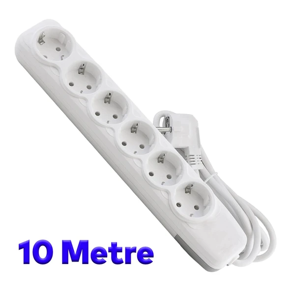 Topraklı Grup Priz Fiş Çoğaltıcı 10 Metre Kablolu 6'lı Çoklu Asmalı Uzatma Kablosu Anahtarsız - 3