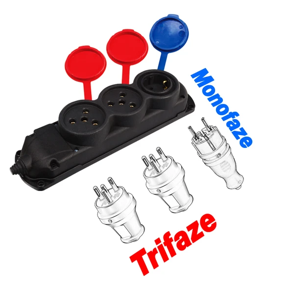 Kapaklı Klemensli Grup Priz 1 Monofaze ve 2 Trifaze Kombinli 3'lü Çoğaltıcı Kablosuz Kauçuk Topraklı - 5