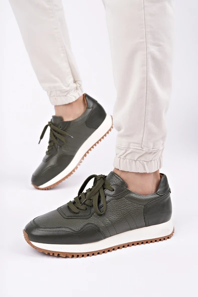 Muggo HARWİL Kalın Taban Bağcıklı Hakiki Deri Erkek Günlük Sneaker Spor Ayakkabı - 5