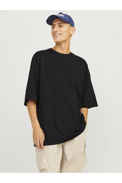 JACK JONES Erkek Siyah Yuvarlak Yaka Tişört 12259975