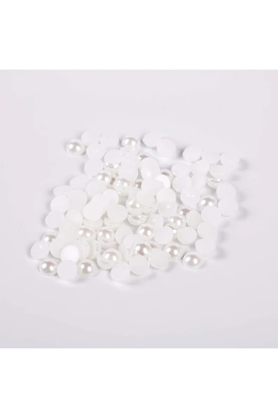 - BUTİK CENTER - Yuvarlak Yarım Inci Boncuk, Beyaz Renk Yarım Inci Plastik Boncuk (350ADET) - Resim 4