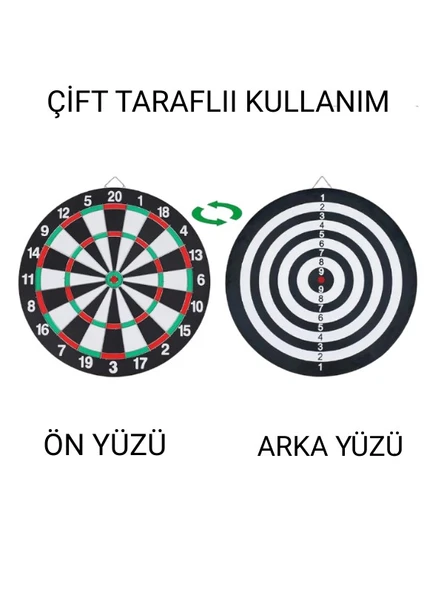 12 İnç Dart Tahtası  Mini Boy Çift Taraflı Dart Oyun Seti  4 Oklu - 2