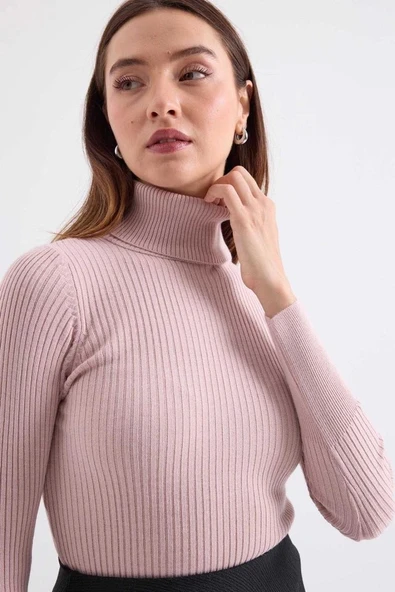 10311 Balıkçı Yaka Triko Kazak - Pembe - 3