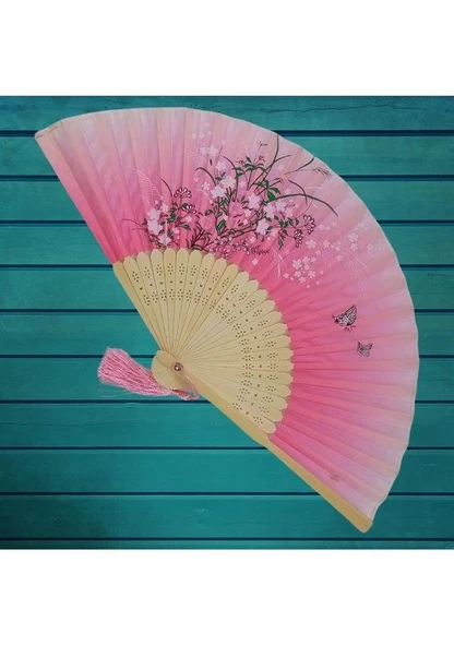 Beluga Yelpaze Bambu Kumaş Serinletici Vintage Pembe Şık Dekorasyon Püsküllü Japon Yelpaze 0297