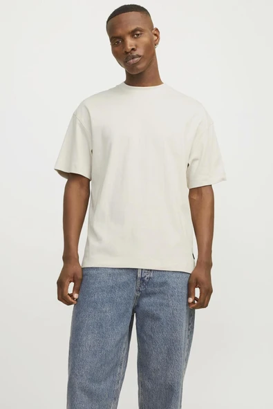 JACK JONES Erkek Bej Yuvarlak Yaka Kısa Kollu Tişört 12254412