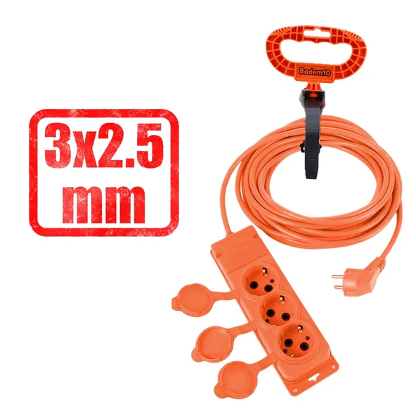Seyyar Topraklı Kapaklı 3'lü Grup Priz Fiş 10 Metre CCA Uzatma Kablosu 3x2.5 mm Monofaze Çoğaltıcı - 5