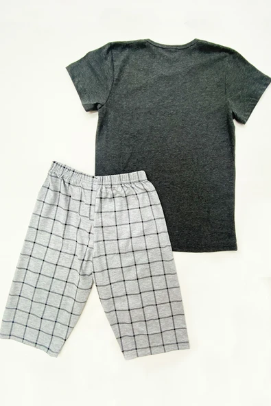 ERKEK ÇOCUK KAPRİLİ PİJAMA TAKIMI PAMUK BASKILI CEP DETAYLI A3 - Resim 5