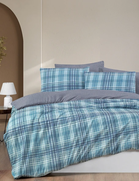 Lastikli Çarşaflı Tek Kişilik Nevresim Takımı Ekose - Resim 2