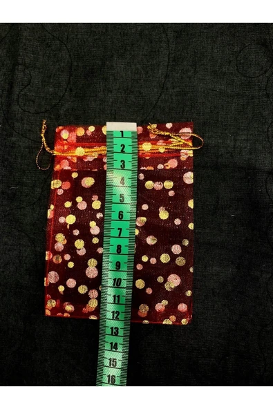 Kırmızı Organze Tül Kese ,100 Parça, (9 X 12 CM) Kına Çerez Nişan Hediye Kesesi, Gold Puanlı - 2