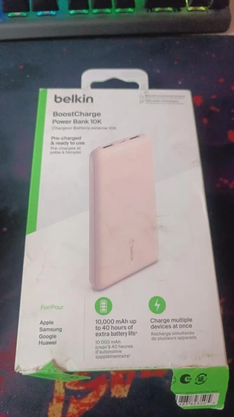 Belkin BPB011BTRG 10.000 Mah Powerbank / Usb-C ve Usb-A Port,  Usb-A Usb-C Kablo - Pembe (OUTLET)