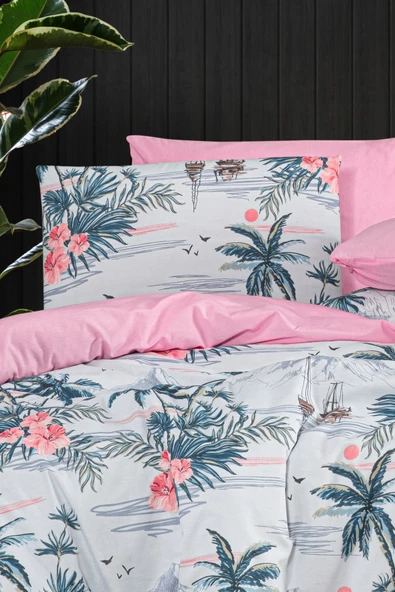 Lastikli Çarşaflı Tek Kişilik Nevresim Takımı Palmiye - 2