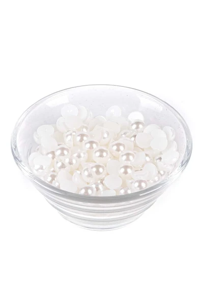 - BUTİK CENTER - Yuvarlak Yarım Inci Boncuk, Beyaz Renk Yarım Inci Plastik Boncuk (350ADET) - Resim 2