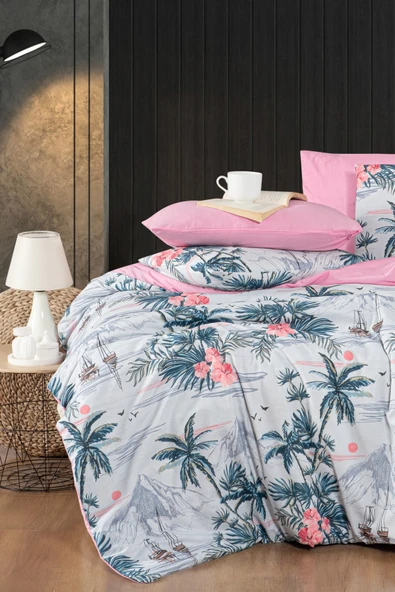 Lastikli Çarşaflı Tek Kişilik Nevresim Takımı Palmiye - 5