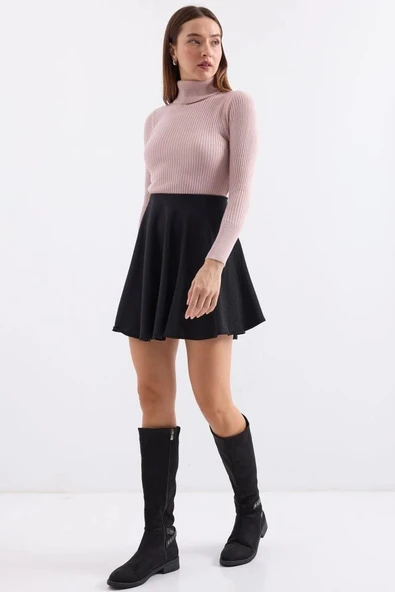 10311 Balıkçı Yaka Triko Kazak - Pembe - 4