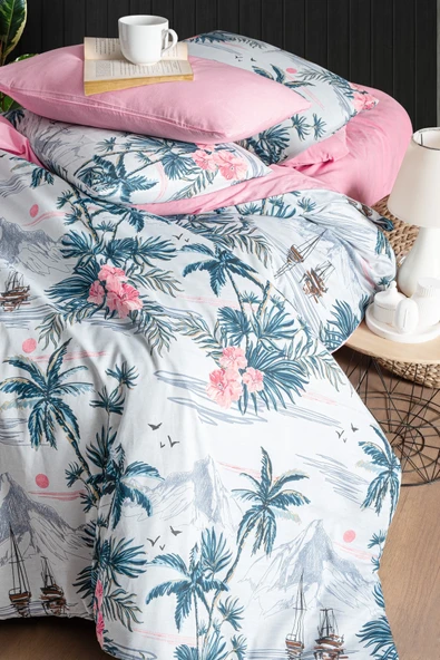 Lastikli Çarşaflı Tek Kişilik Nevresim Takımı Palmiye - 3