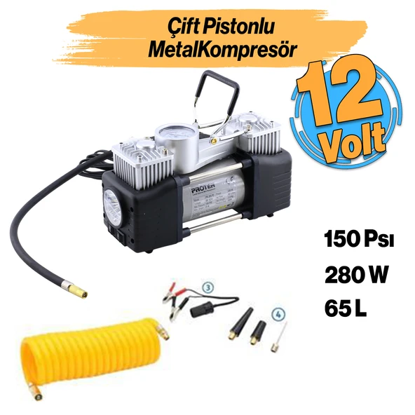 Çift Pisyonlu 12 V Araç Tipi Çakmaklık Metal Hava Kompresörü Araba Bisiklet Teker Lastik Top Şişirme