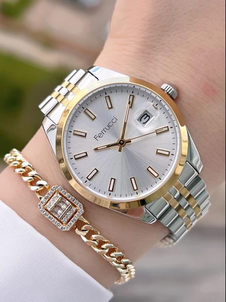 Ferrucci Çelik Kordon 2 Yıl Garantili Takvinli Kadran Suya Dayanıklı Kadın Kol Saati BFC.03298.05 ürün görseli