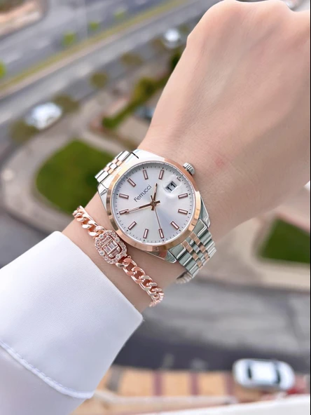 Ferrucci Çelik Kordon 2 Yıl Garantili Takvinli Kadran Suya Dayanıklı Kadın Kol Saati BFC.03298.04 - Resim 2