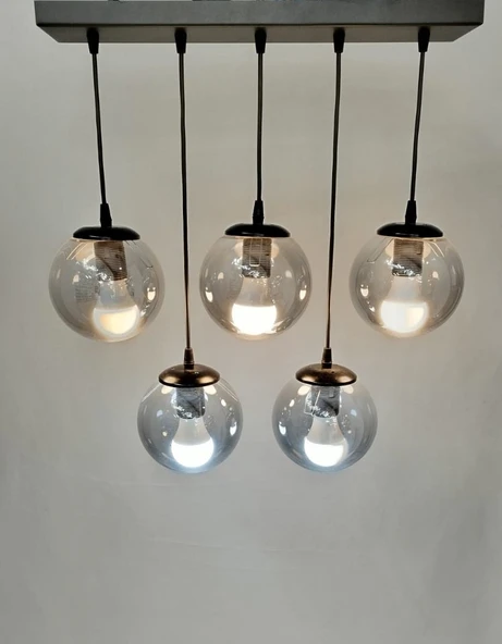 5 Lİ KAPALI CAM SİYAH MODERN AVİZE - 2