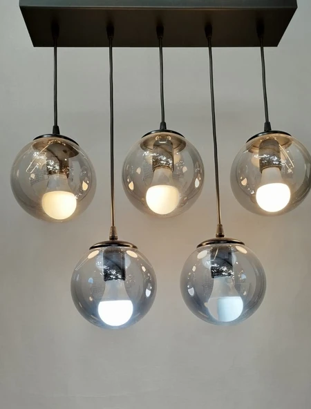 5 Lİ KAPALI CAM SİYAH MODERN AVİZE - 3