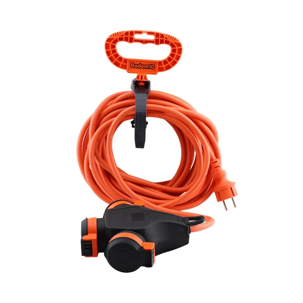 Seyyar Topraklı 3'lü Grup Priz Fiş 10 Metre Çoklu Asmalı Uzatma Kablosu 3x2.5 mm Monofaze Çoğaltıcı - 2