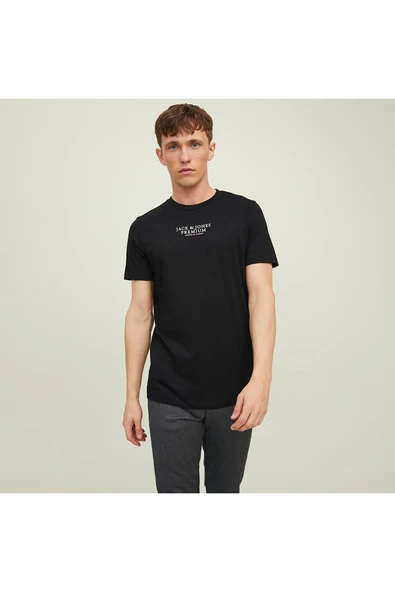 JACK JONES Erkek SİYAH Pamuklu Tişört 12217167