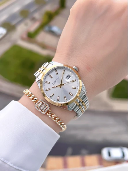 Ferrucci Çelik Kordon 2 Yıl Garantili Takvinli Kadran Suya Dayanıklı Kadın Kol Saati BFC.03298.05 - Resim 2