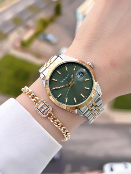 Ferrucci Çelik Kordon 2 Yıl Garantili Takvinli Kadran Suya Dayanıklı Kadın Kol Saati BFC.03298.07 - Resim 2