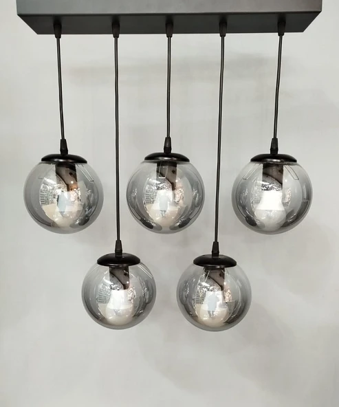 5 Lİ KAPALI CAM SİYAH MODERN AVİZE