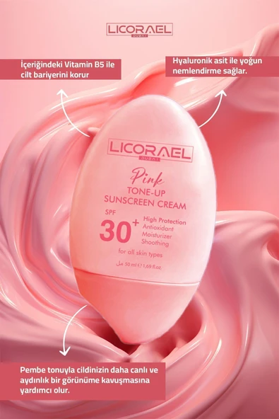 Licorael Dubai Pembe Güneş Kremi,mavi Işık Korumalı, Aydınlatıcı Ton Eşitleyici Vitamin B5 Hyaluronik Asit Spf30 - 3