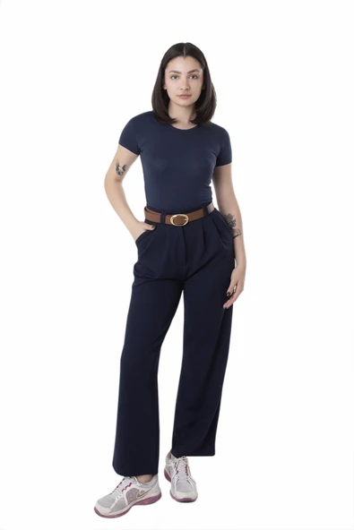 Looksense Kadın Kemerli Çift Köprülü  Pantolon 01014 - Resim 4