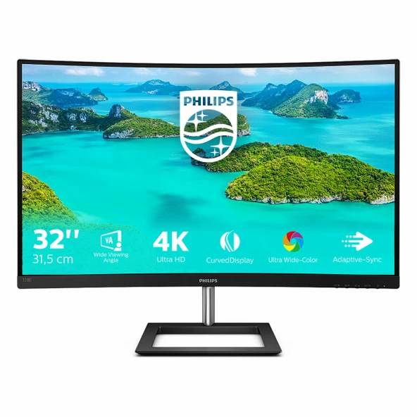 Philips 328E1CA 31.5" 60Hz 4Ms HDMI+DP UHD Adaptive-Sync VA Curved Vesa Monitör