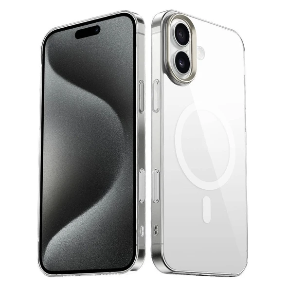 Apple iPhone 16 Kılıf M-safe Şarj Özellikli Şeffaf Cam Arka Yüzey Zore G-Glass Kapak