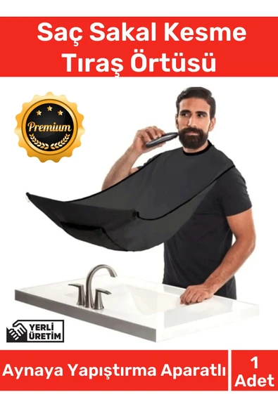 Deluxe Pratik Vakumlu Aynaya Yapıştırma Aparatlı Evde Saç Sakal Kesme Siyah Tıraş Örtüsü