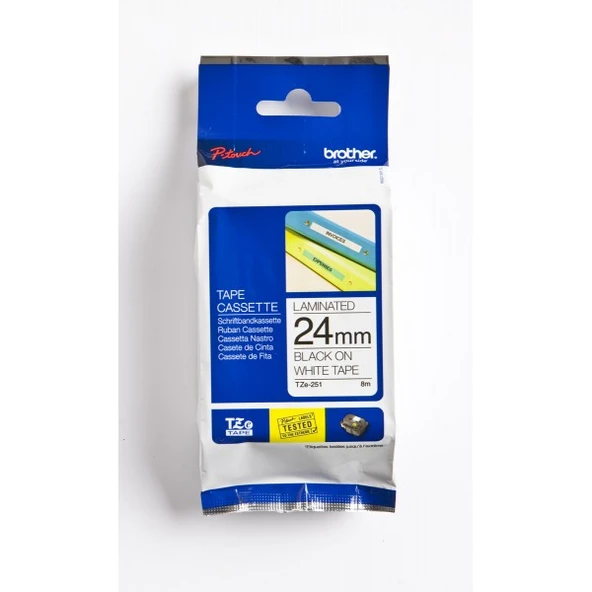 Brother TZE-251 24 mm Beyaz Üzeri Siyah Laminasyonlu Etiket - 3