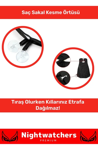 Deluxe Pratik Vakumlu Aynaya Yapıştırma Aparatlı Evde Saç Sakal Kesme Siyah Tıraş Örtüsü - 3