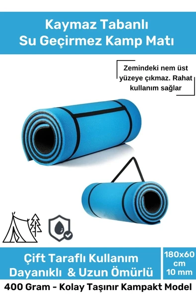 Premium Su Geçirmez Konforlu Taşıma Askılı Çift Taraflı Zemin Çadır Uyku Kamp Matı Yer Minderi 10mm