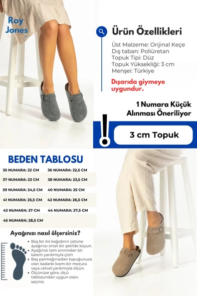 Roy Jones Kadın Mantar Taban Keçeli Konfor Modeli Kışlık Önü Kapalı Keçe Modeli Sabo Günlük Rahat Ev Terliği - 5