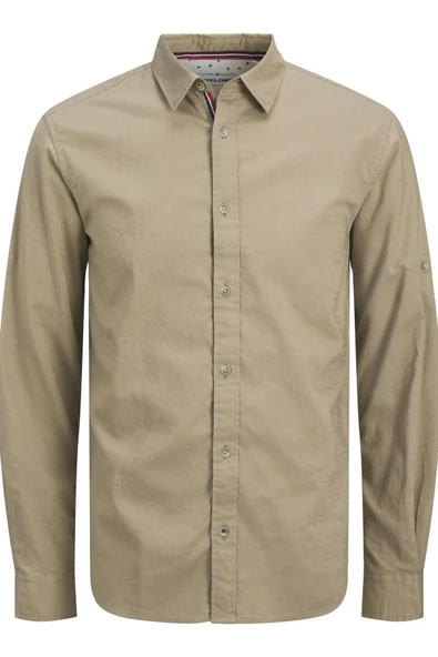 JACK JONES Erkek Bej Slub Detaylı Gömlek 12270088