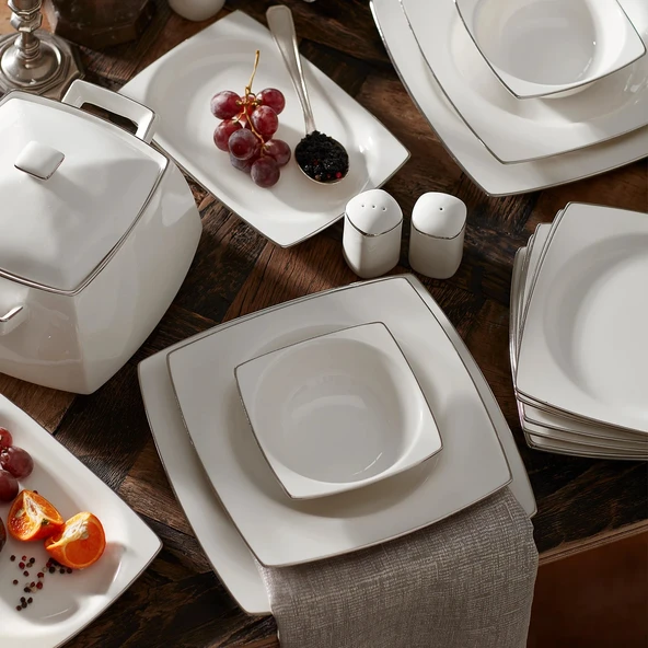 Karaca Talia Fine Cream 60 Parça 12 Kişilik Yemek Takımı Platin Kare