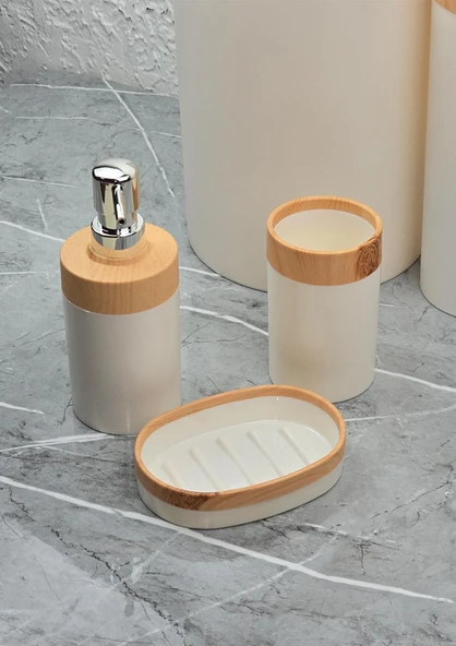 Banyo Takımı - 5li Banyo Seti - Ahşap Görünümlü - 5 Parça - 3